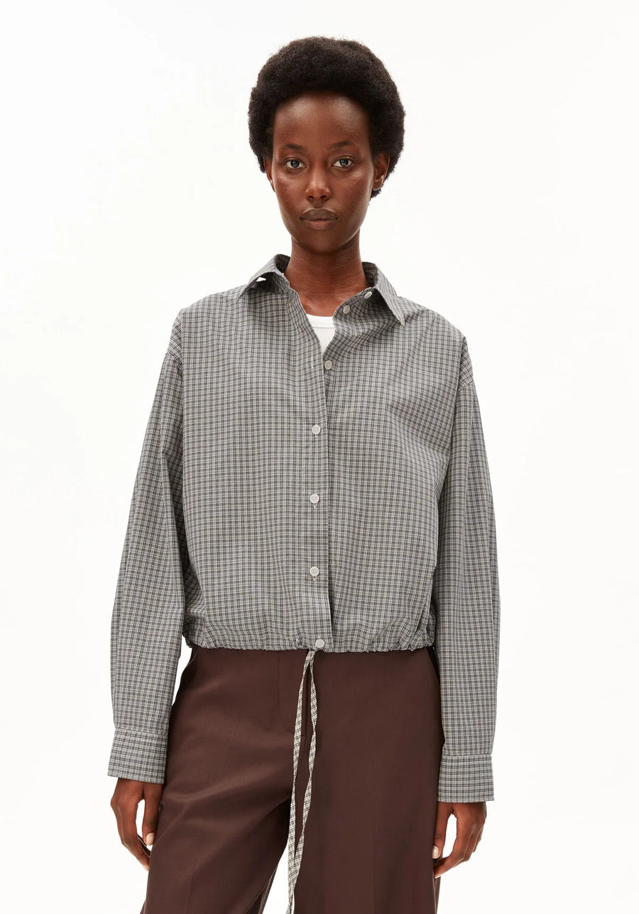 MINI CHECK DRAWSTRING BLOUSE
