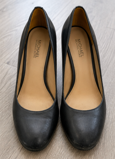 Black Leather Michael Kors Block Heel, 8US