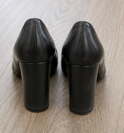 Black Leather Michael Kors Block Heel, 8US