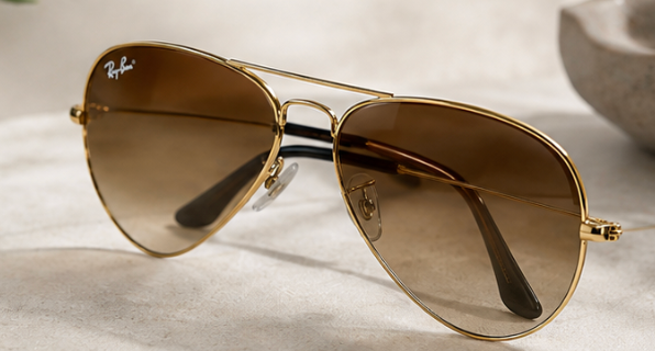 Gold and Brown Ray Ban Sunglasses, Medium
