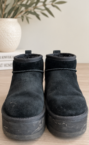 UGG Black Suede Platform Mini Boots