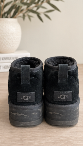 UGG Black Suede Platform Mini Boots