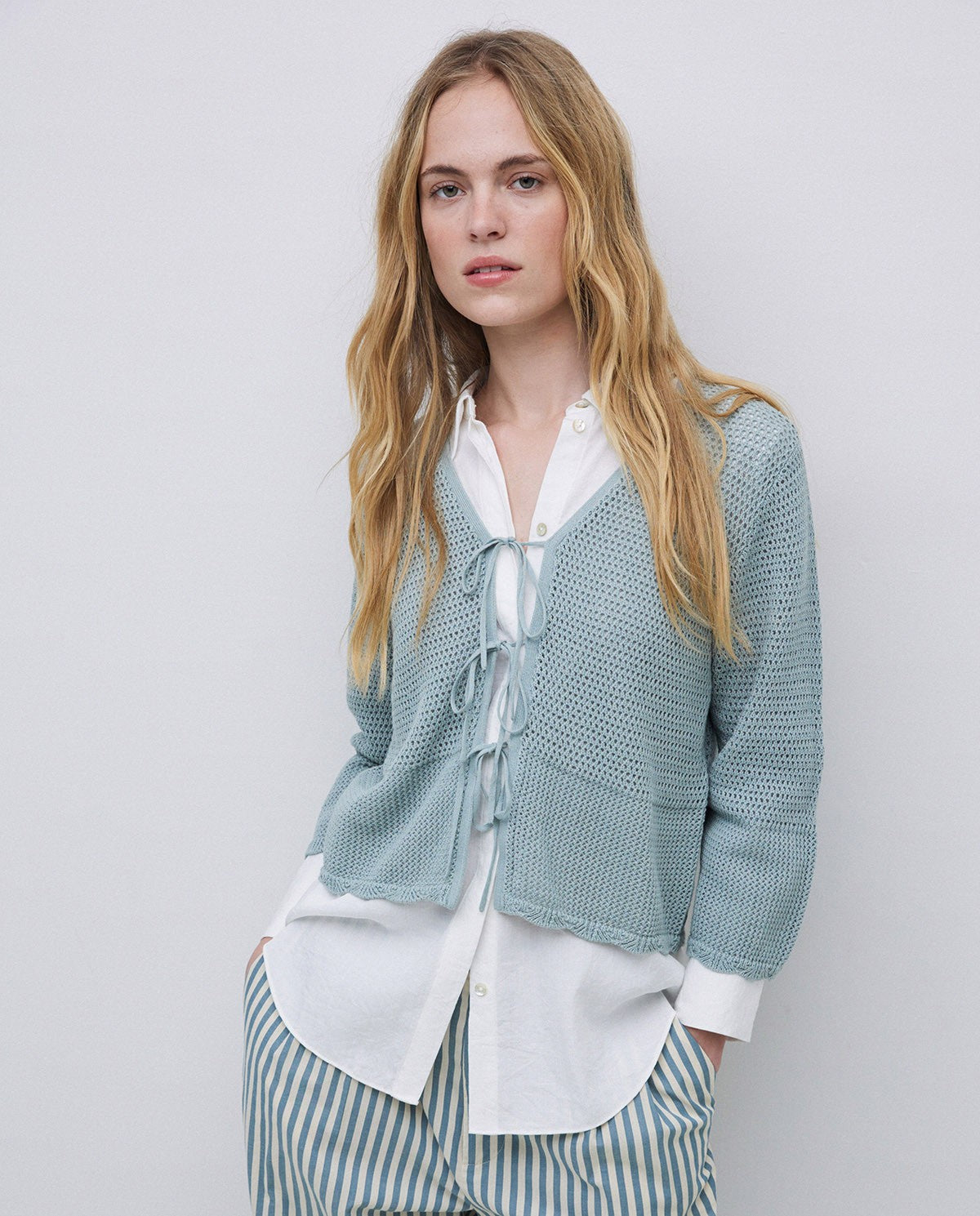 WOMEN'S OPENWORK CARDIGAN WITH TIES