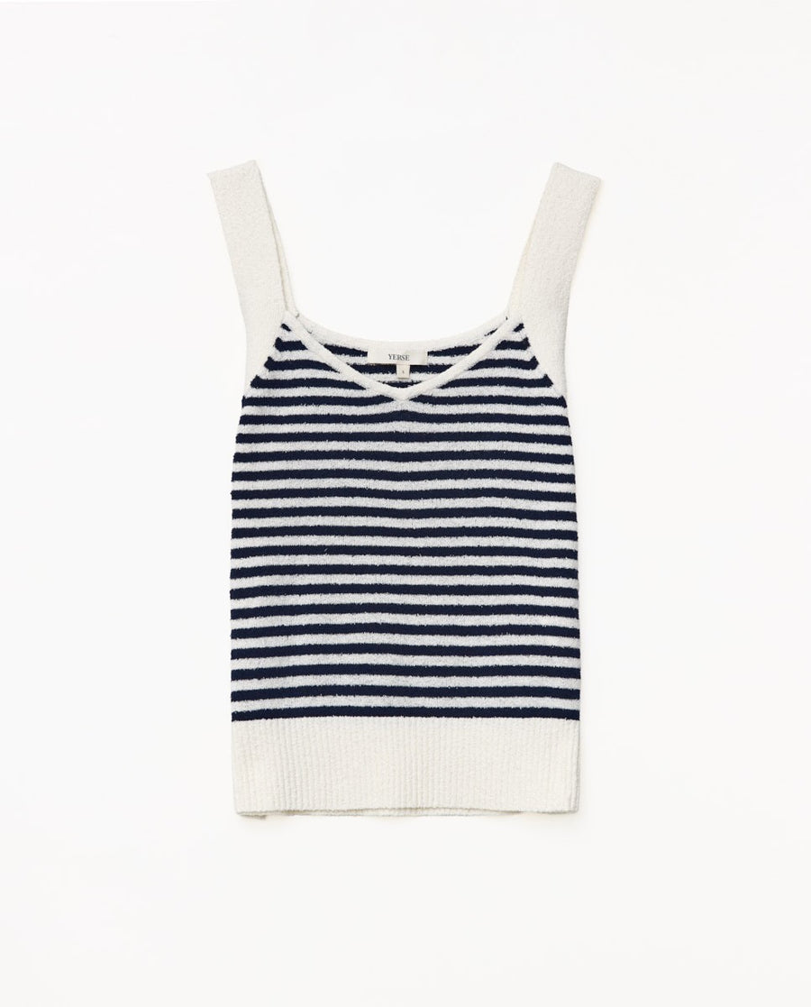 WOMEN'S DARK BLUE STRIPED V NECK CAMISOLE TOP