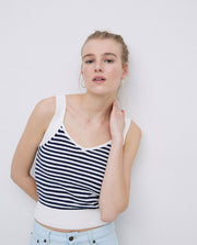 WOMEN'S DARK BLUE STRIPED V NECK CAMISOLE TOP