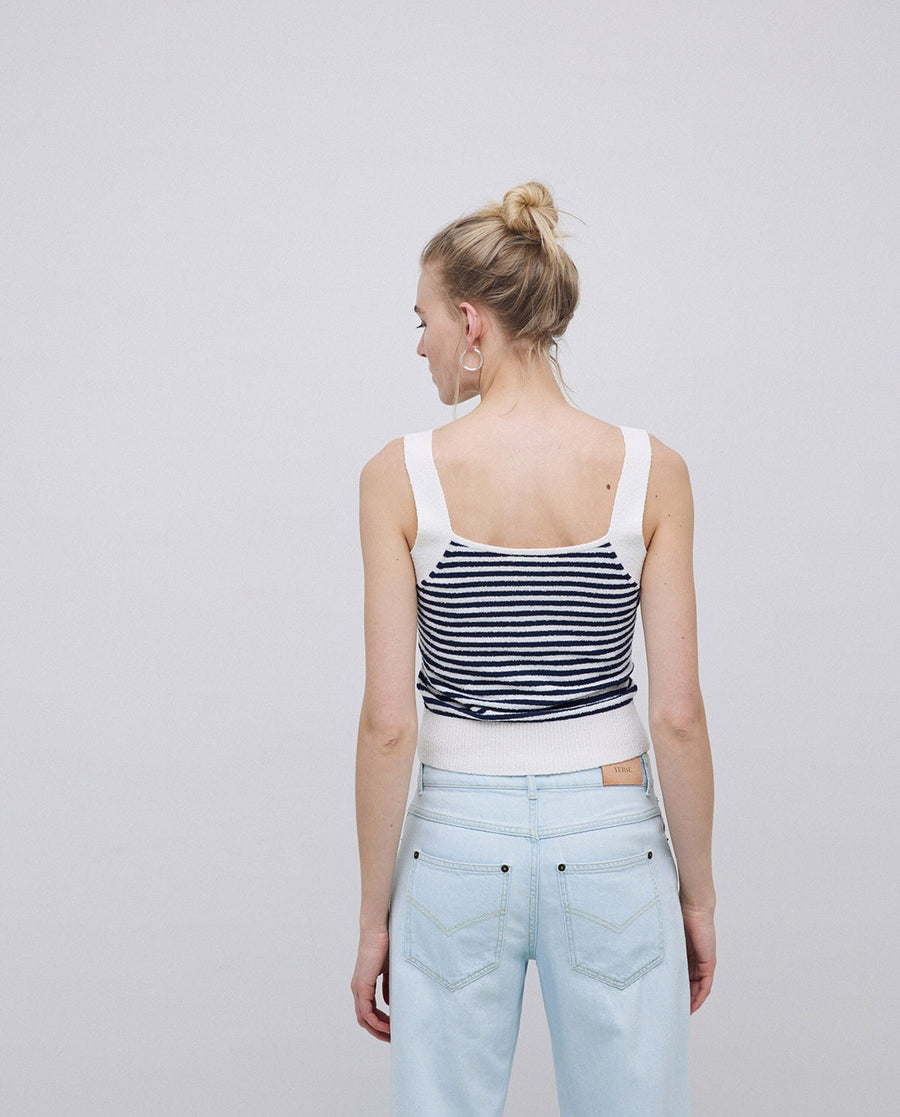 WOMEN'S DARK BLUE STRIPED V NECK CAMISOLE TOP