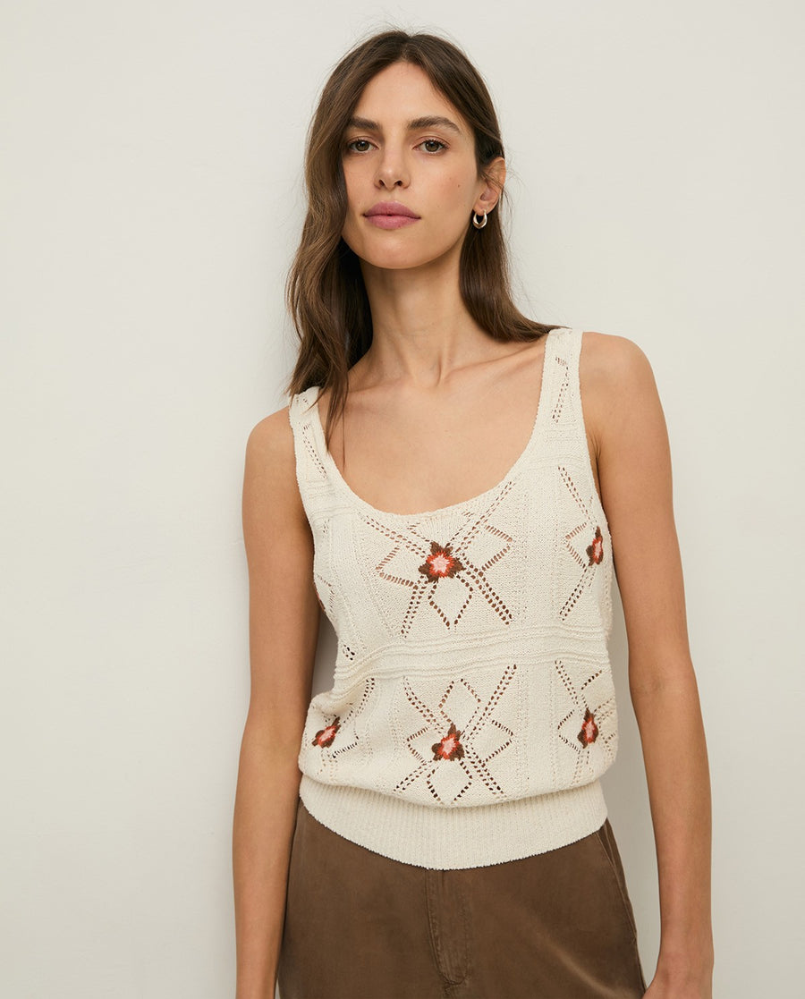 KNIT TOP EMBROIDERED WITH FLOWERS