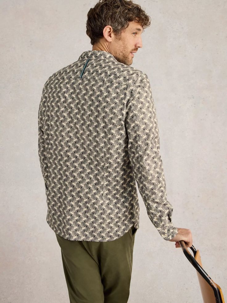 MEN'S BIRD PRINTED BUTTON UP SHIRT