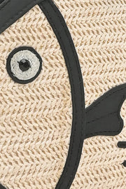 BLACK TRIM RAFFIA FISH HANDHELD CLUTCH