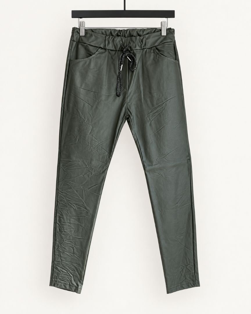 Olive Green Coated Drawstring Joggers