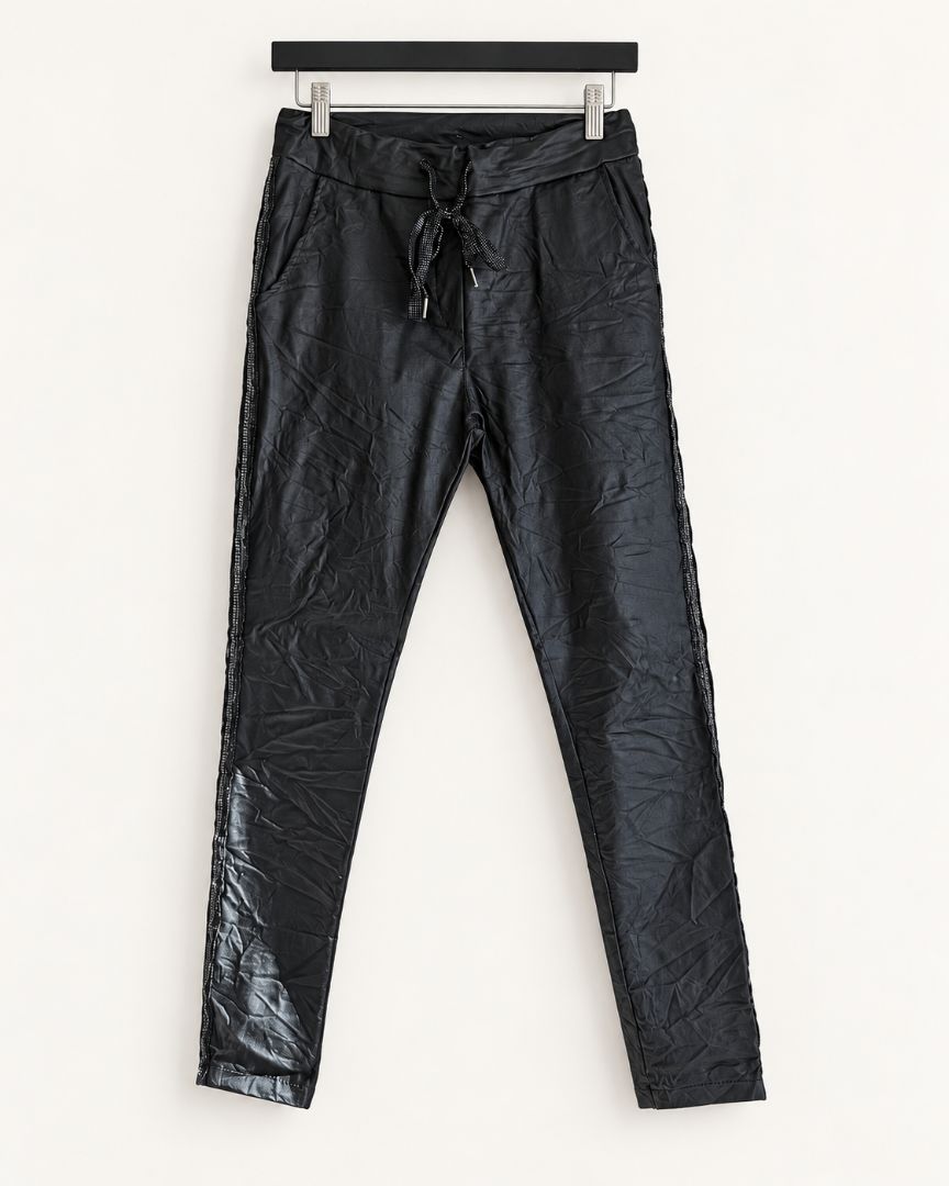 Black Coated Drawstring Joggers