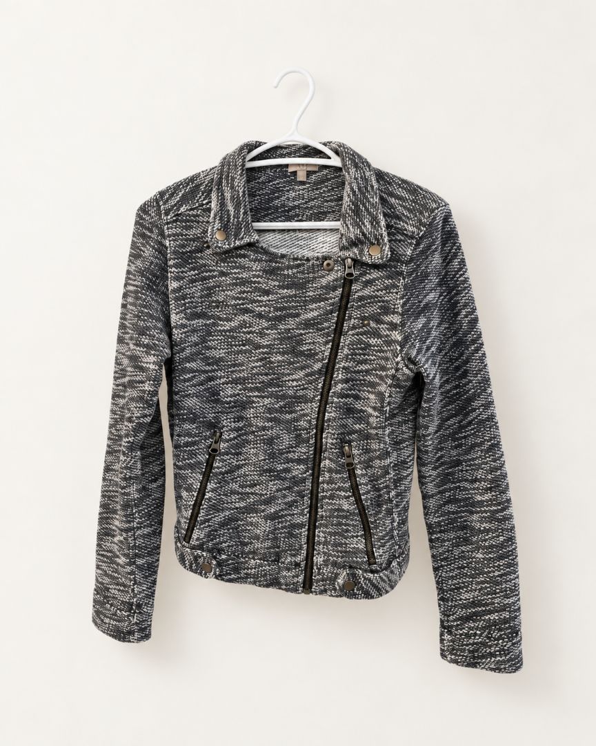 Lillap Black & White Knit Moto Jacket — XS