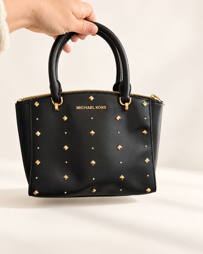 Michael Kors Black Studded Satchel