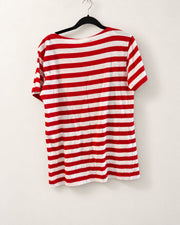 Gucci Red & White Striped Graphic Tee