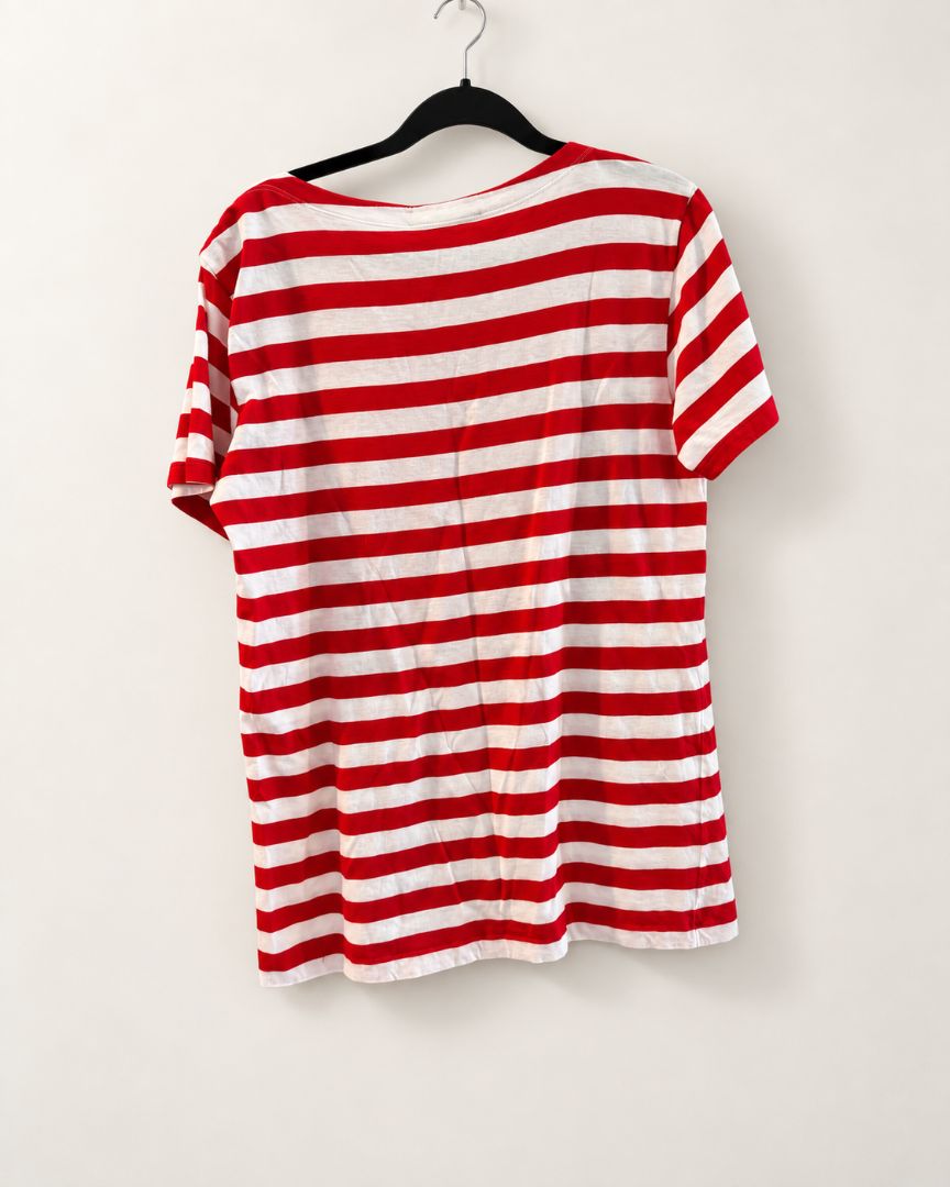 Gucci Red & White Striped Graphic Tee