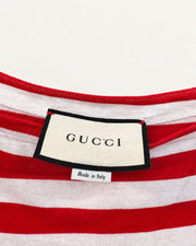 Gucci Red & White Striped Graphic Tee