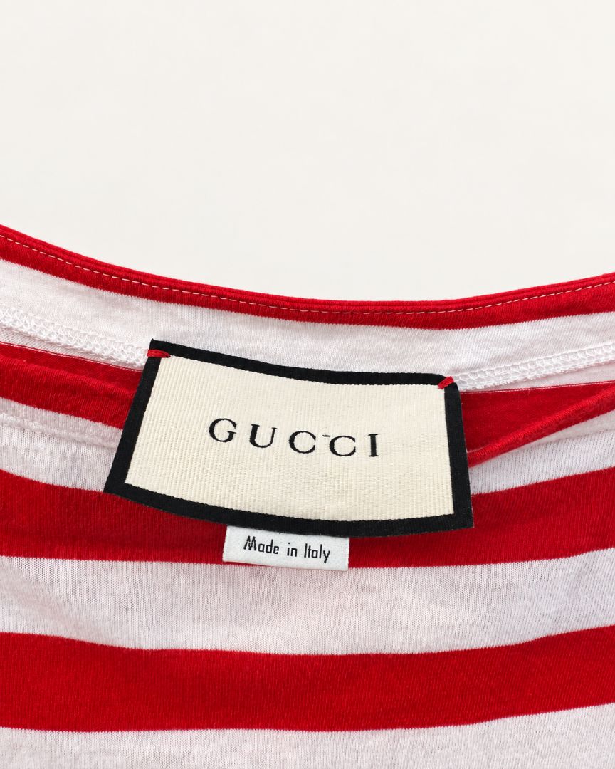 Gucci Red & White Striped Graphic Tee