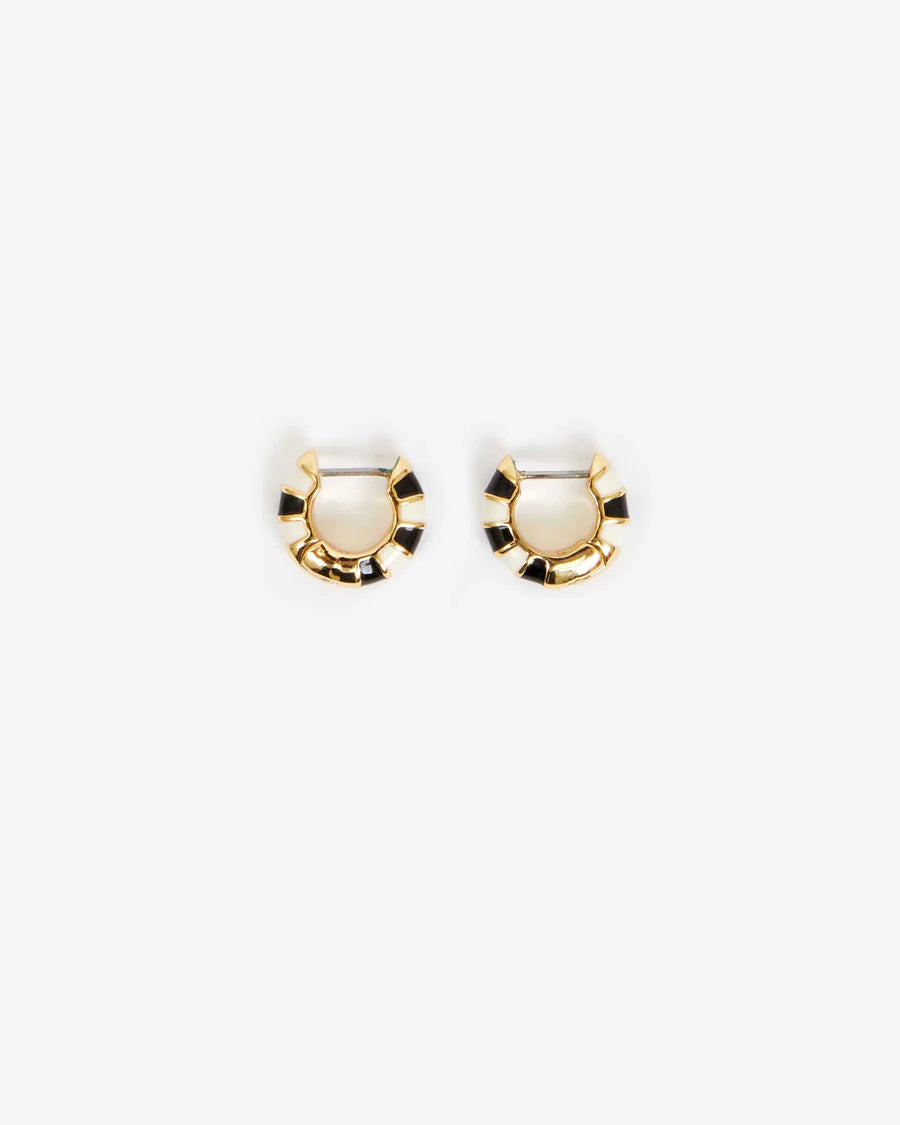 ENAMEL STRIPED HUGGIE EARRINGS