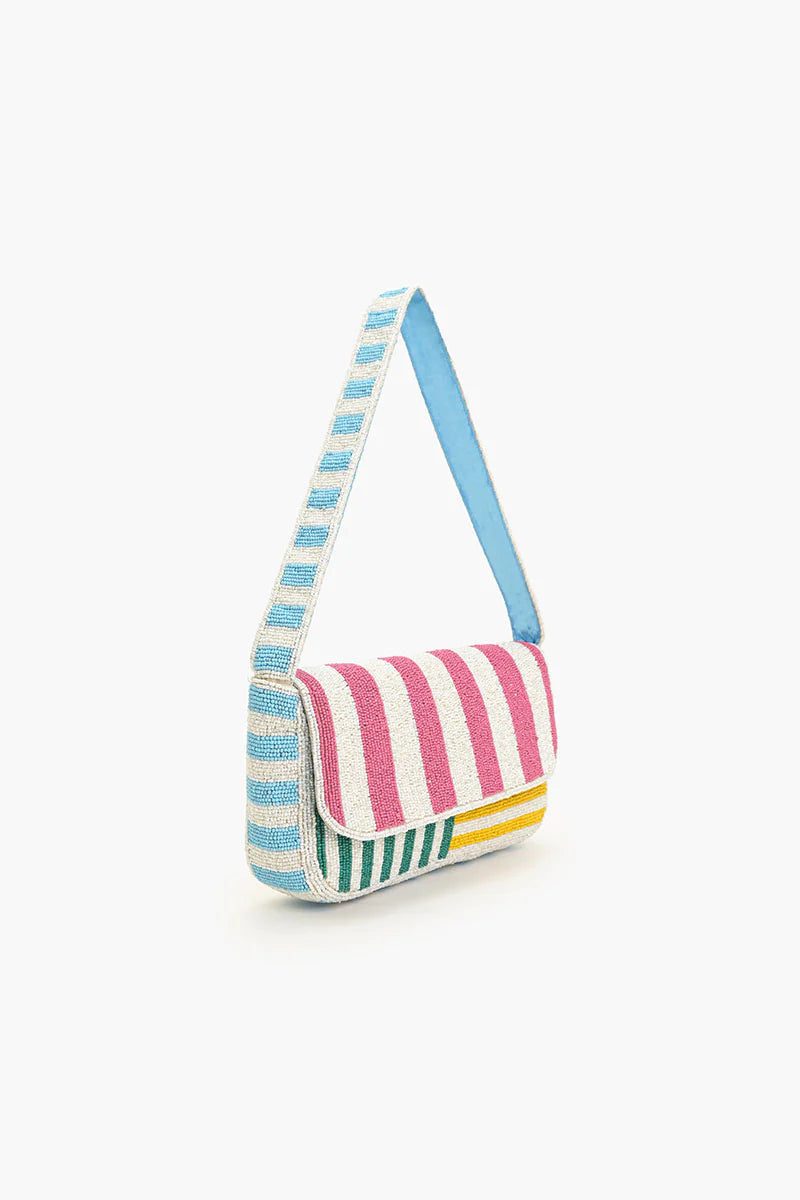 WOMEN’S CANDY STRIPE BEADED BAG
