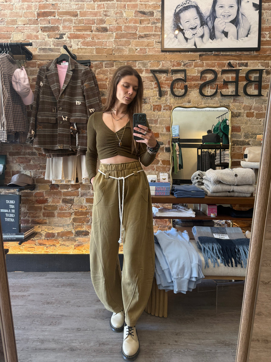 WASHED TERRY BARREL PANT