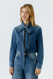 DENIM SHIRT WITH REMOVABLE BOW