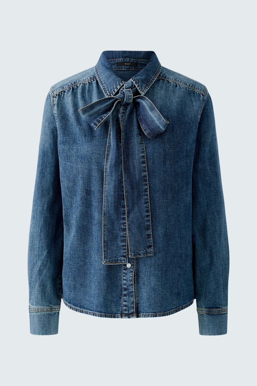 DENIM SHIRT WITH REMOVABLE BOW