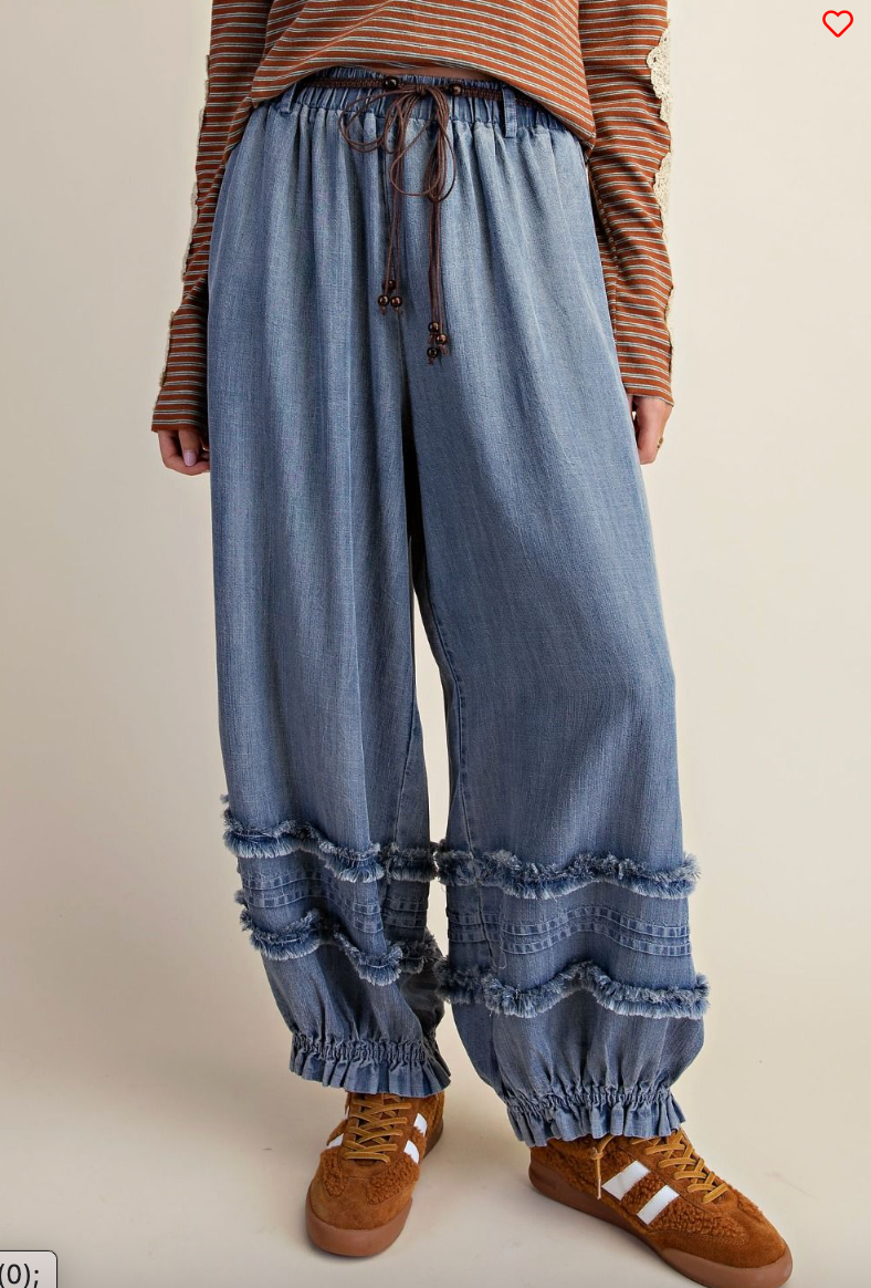 WASHED CHAMBRAY BARREL PANTS