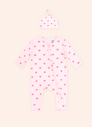 I HEART YOU POINTELLE FRILL ROMPER AND BEANIE