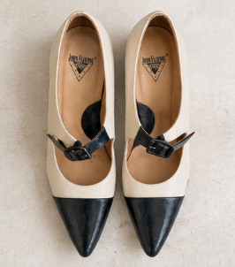 John Fluevog Cream & Black Mary Jane Pumps