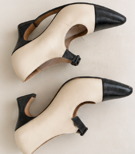 John Fluevog Cream & Black Mary Jane Pumps