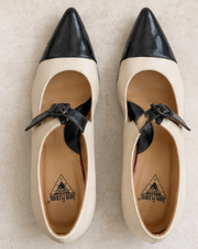 John Fluevog Cream & Black Mary Jane Pumps