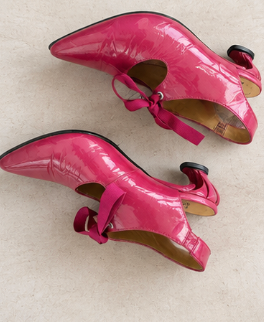 John Fluevog Pink Patent Slingback Pumps