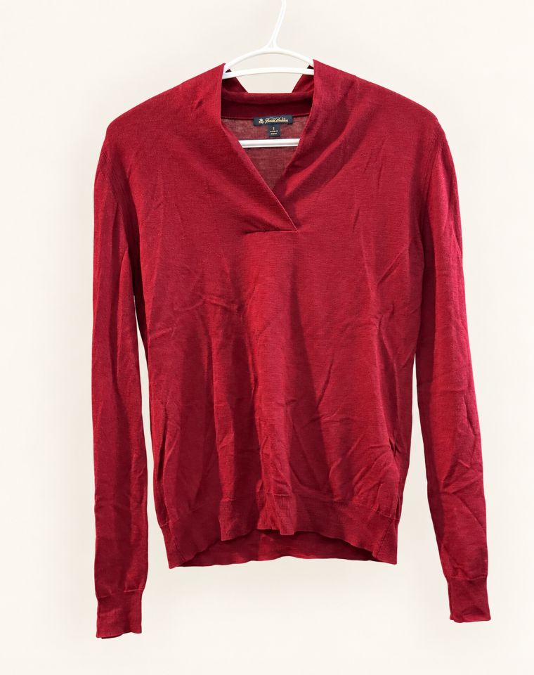 Brooks Brothers Burgundy V-Neck Merino Sweater