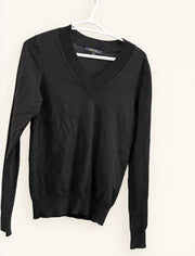 Brooks Brothers Black Extra-Fine Italian Merino V-Neck Sweater
