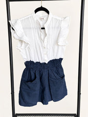 Pink Martini White & Navy Romper