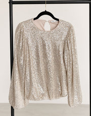 Dex Champagne Sequin Long Sleeve Top