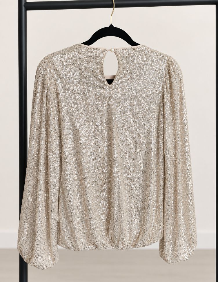 Dex Champagne Sequin Long Sleeve Top