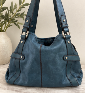 Fossil Genuine Leather Blue Shoulder Bag