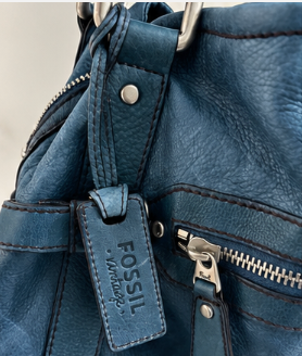 Fossil Genuine Leather Blue Shoulder Bag