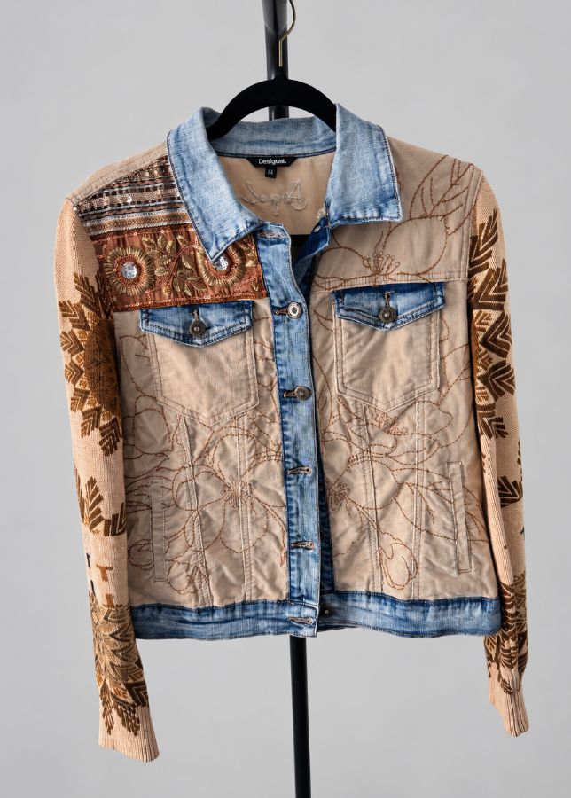 Desigual Mixed-Media Embroidered Jacket