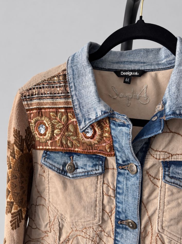 Desigual Mixed-Media Embroidered Jacket