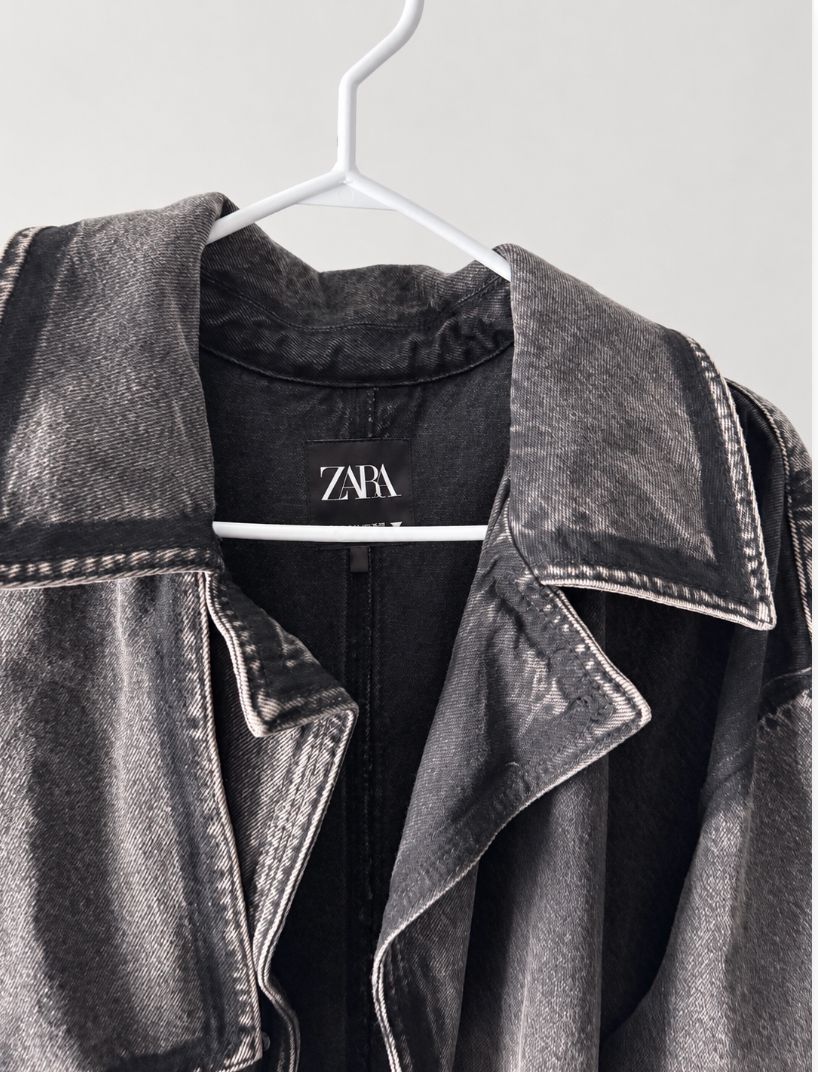 Zara Washed Black Denim Trench Coat