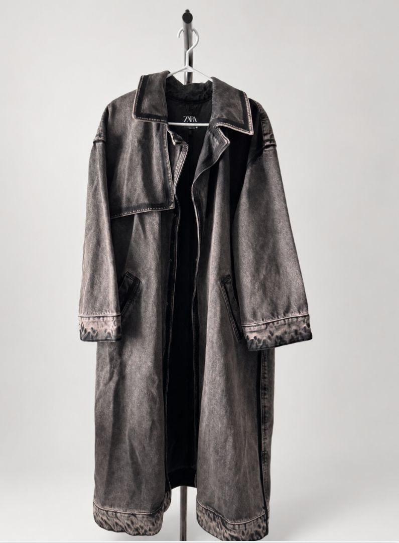 Zara Washed Black Denim Trench Coat
