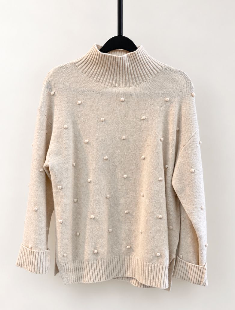 Yerse Bobble Wool-Blend Mock Neck Sweater