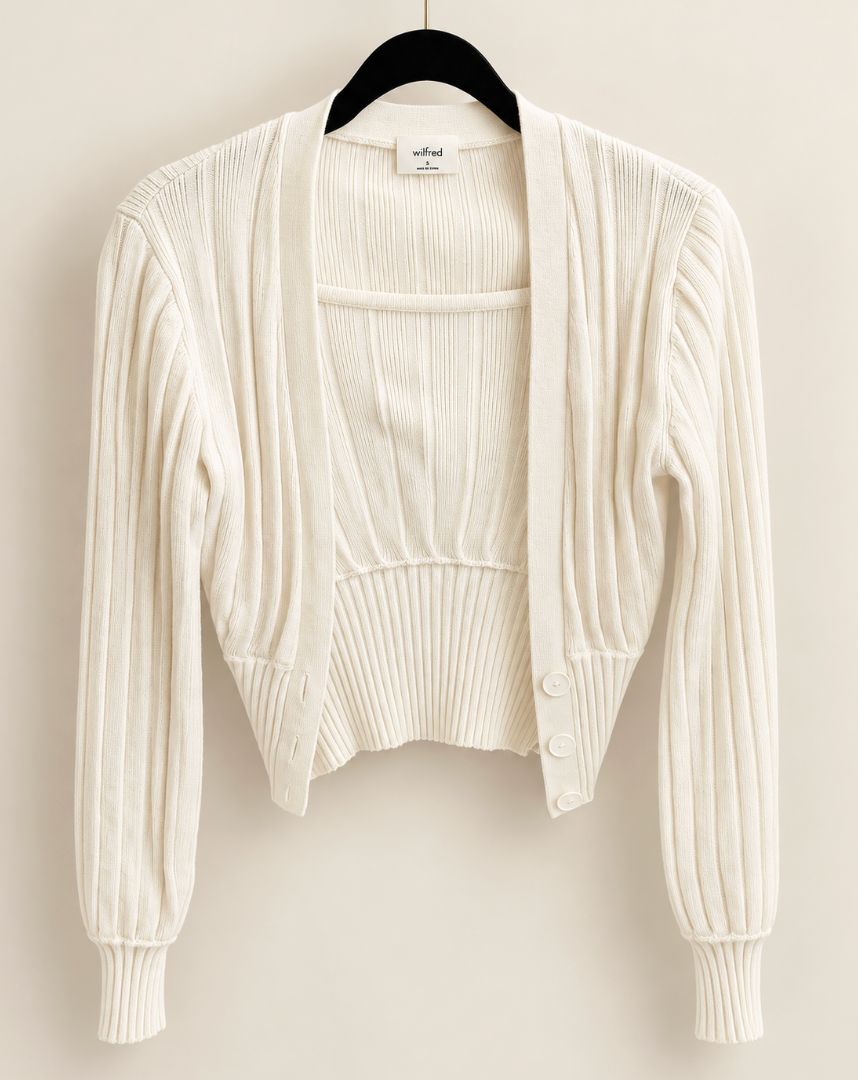 Wilfred Ivory Ribbed Cropped Cardigan
