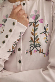 FP FLEUR EMBROIDERED CUFF HENLEY