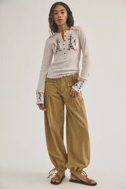 FP FLEUR EMBROIDERED CUFF HENLEY