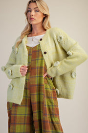 FLORAL CORSAGE DETAILING SWEATER CARDIGAN