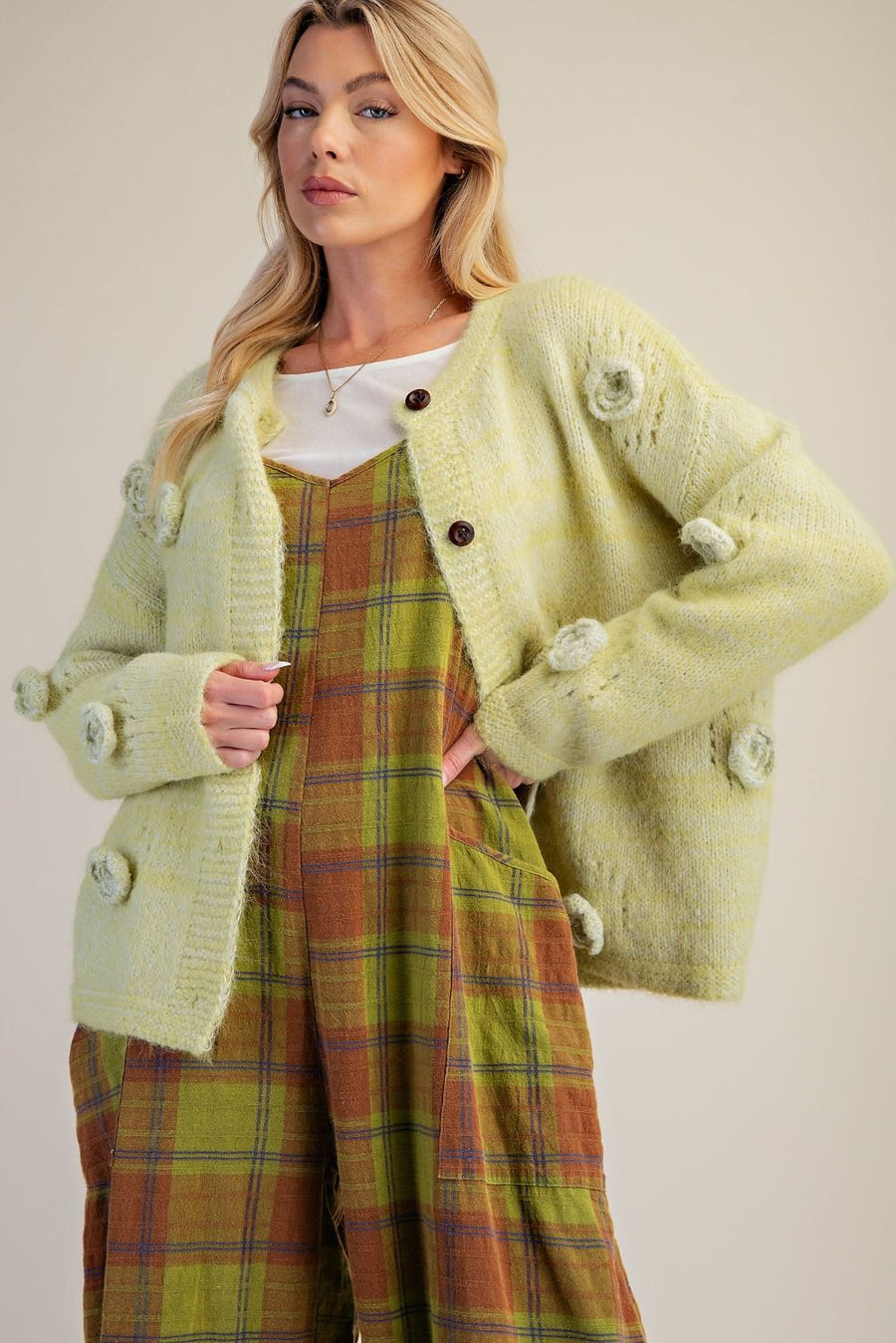 FLORAL CORSAGE DETAILING SWEATER CARDIGAN