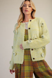 FLORAL CORSAGE DETAILING SWEATER CARDIGAN